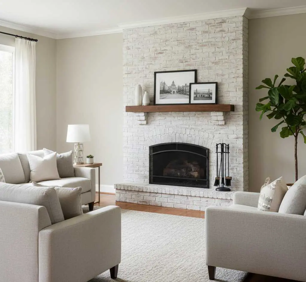 Painted Brick Budget-friendly fireplace remodel ideas with painted brick German smear technique