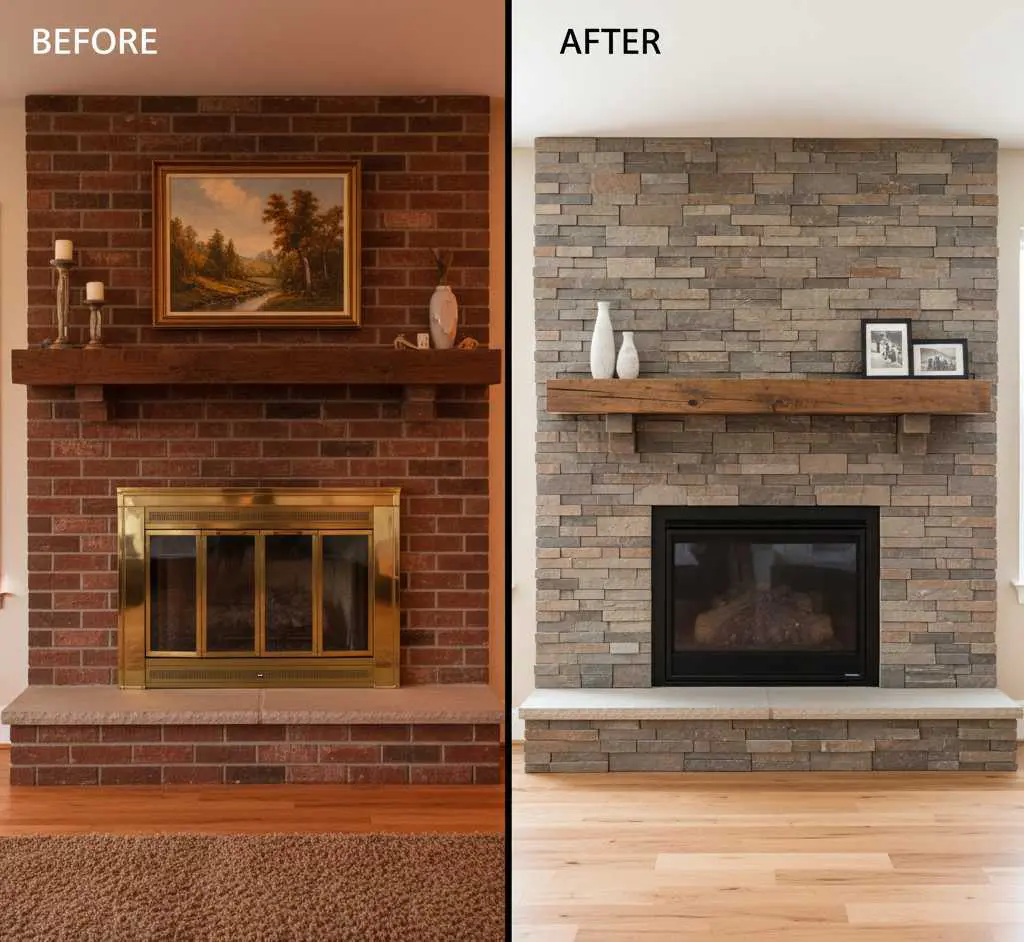 Before/After Living room fireplace remodel before and after transformation by JS Luxury Homes
