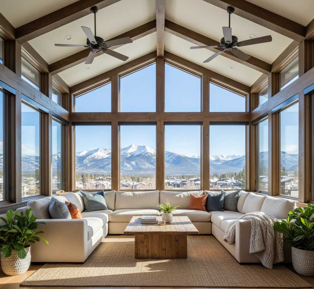 Four-season sunroom addition with panoramic mountain views in Southern Colorado