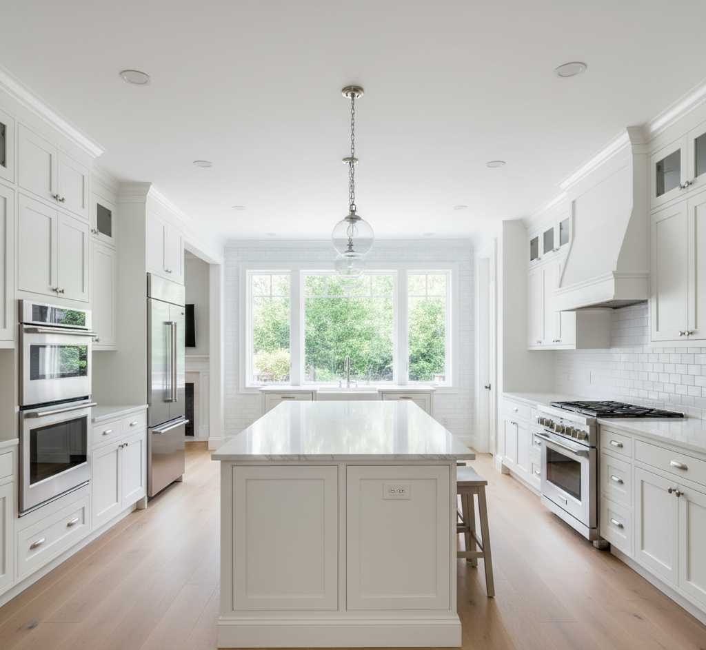 Modern kitchen addition with custom cabinetry and large island in Colorado home for home addition cost estimation