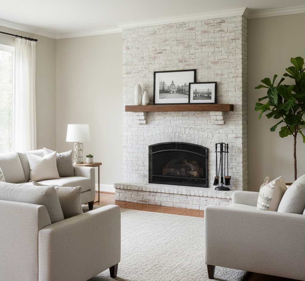 Painted Brick Budget-friendly fireplace remodel ideas with painted brick German smear technique