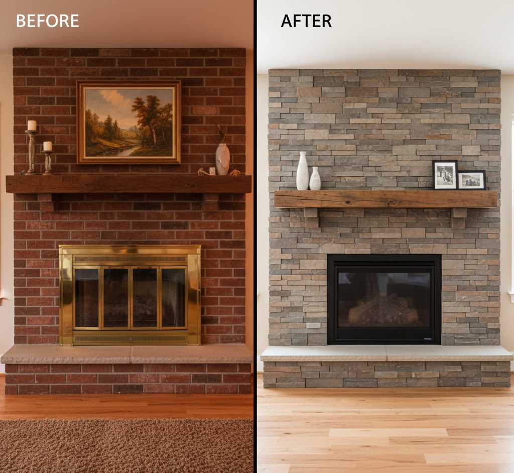 Before/After Living room fireplace remodel before and after transformation by JS Luxury Homes
