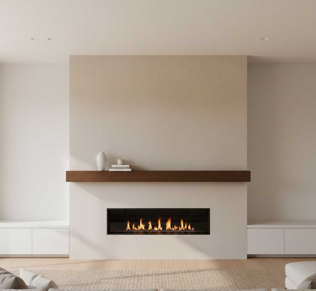 Modern Design Contemporary minimalist fireplace makeover with linear gas insert and concrete surround