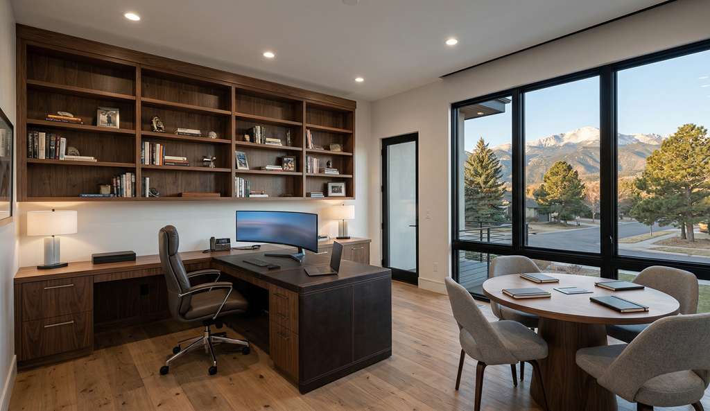 Executive home office in Colorado Springs custom home with separate entrance