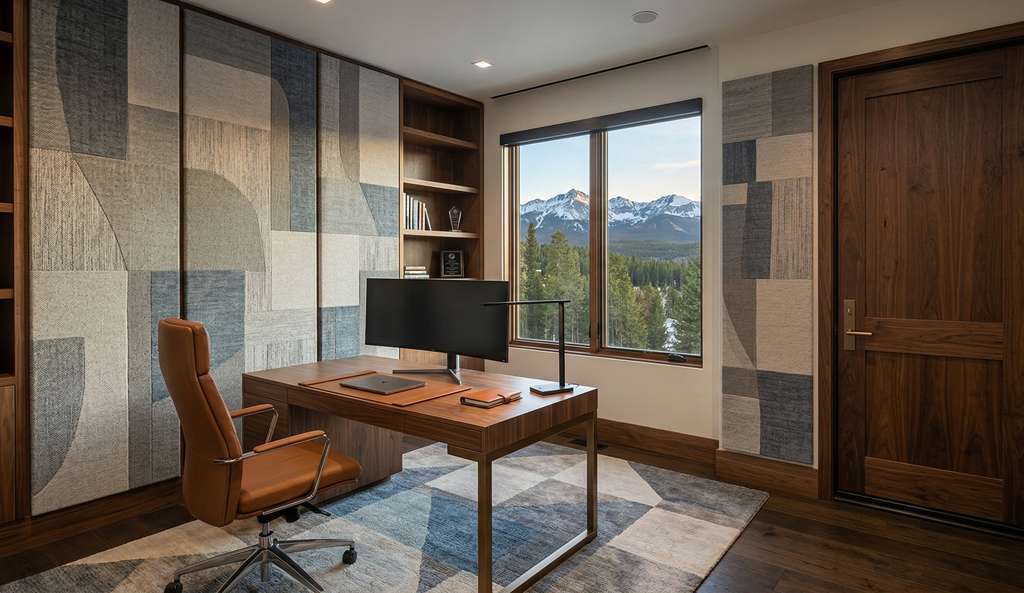 Soundproofed home office with acoustic panels in Colorado luxury home