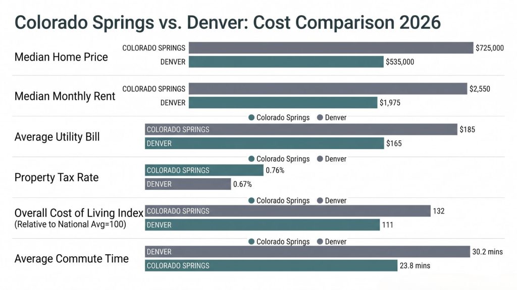 Colorado Springs vs Denver cost of living comparison chart 2026